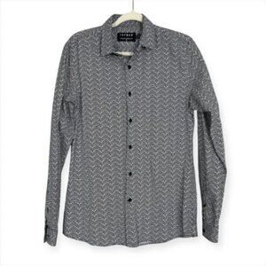 Topman Stretch Skinny Fit‎ Printed Button Up Shirt Black Long Sleeve Sz M